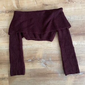 Naked Wardrobe Burgundy Sweater Crop Top